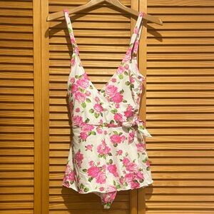 Betsey Johnson Pink Floral One Piece Swimsuit L